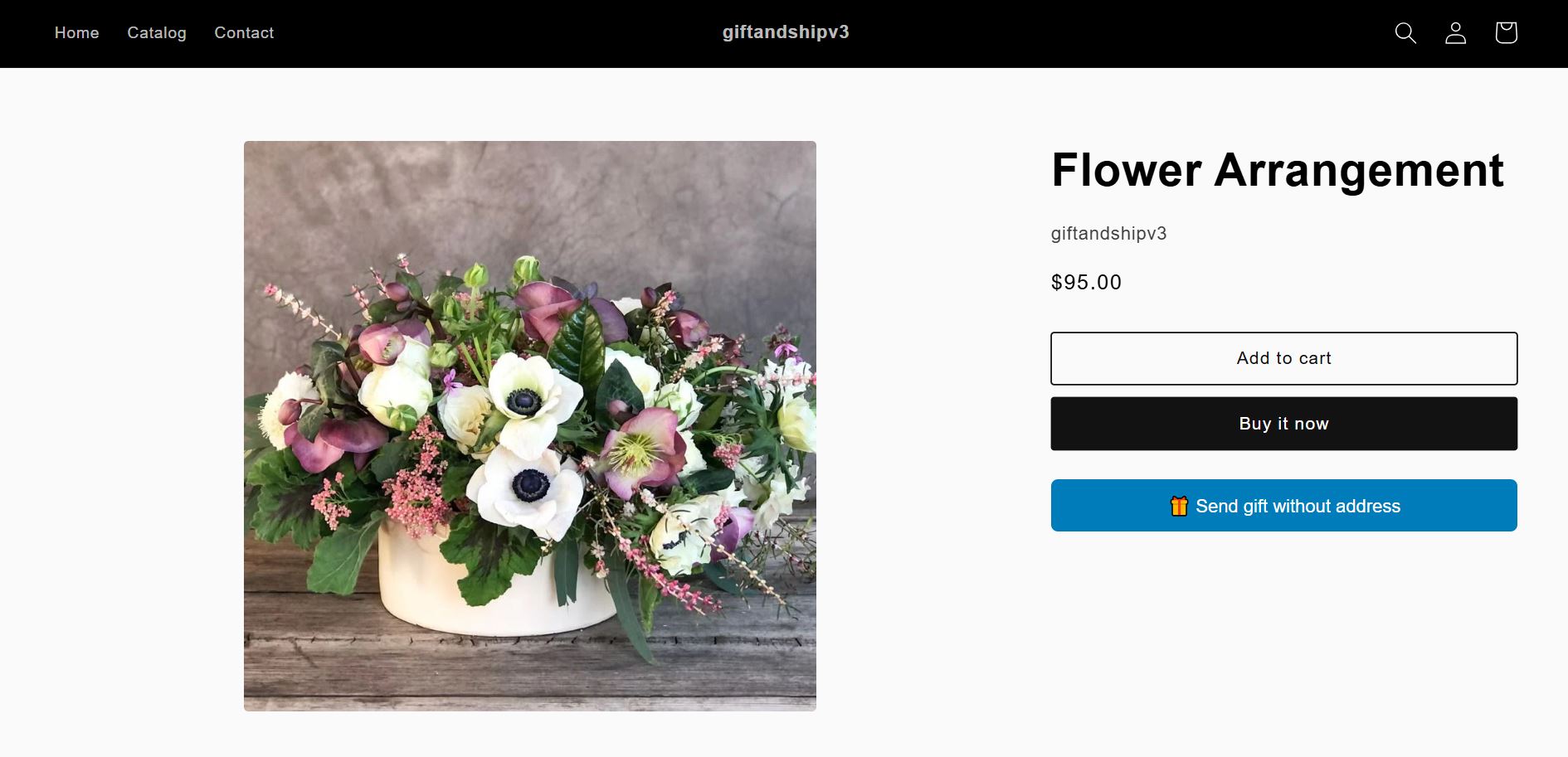 Product page showing the 'Send gift without address' button